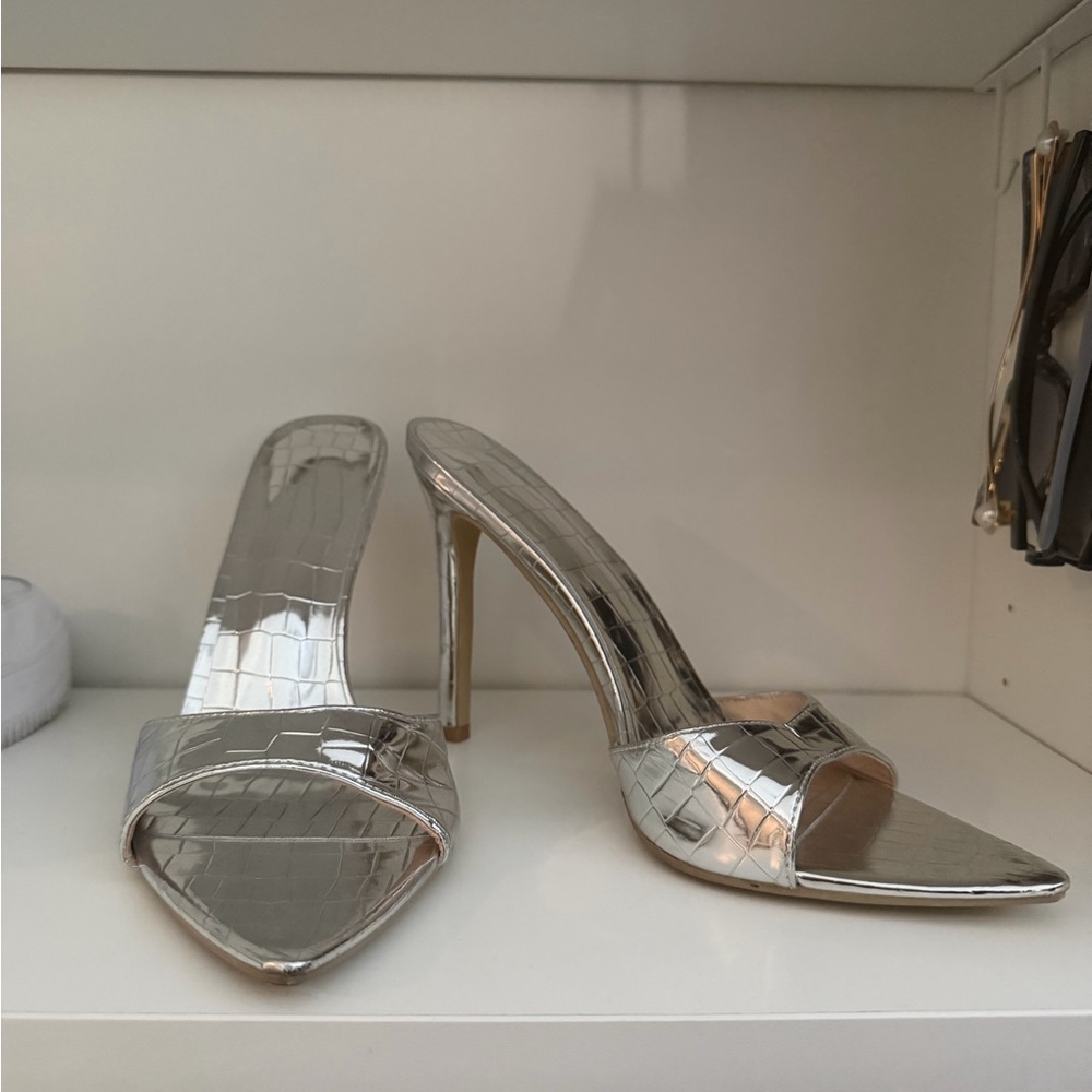 Silver Stiletto Mules